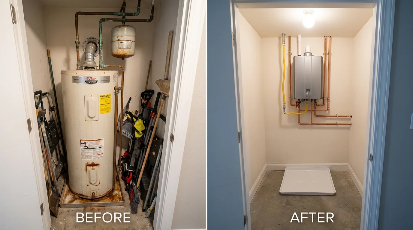 Tank water heater versus wall-mounted tankless unit comparison for Waco, TX homeowners