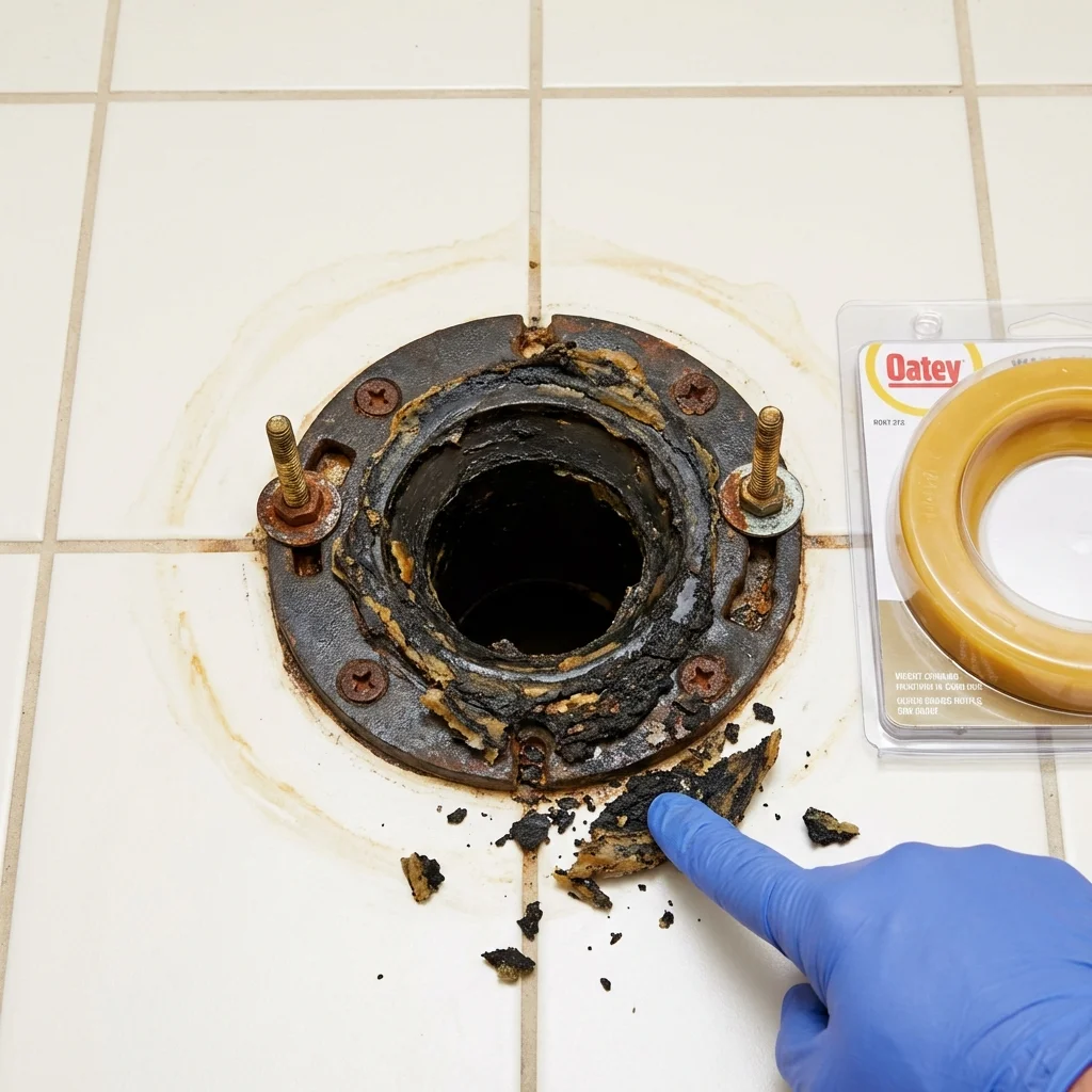 Failed wax ring showing water seepage at the base of a toilet in a Waco, TX home